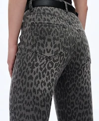 Bayeas Women's Leopard-Print High-Rise Wide-Leg Jeans