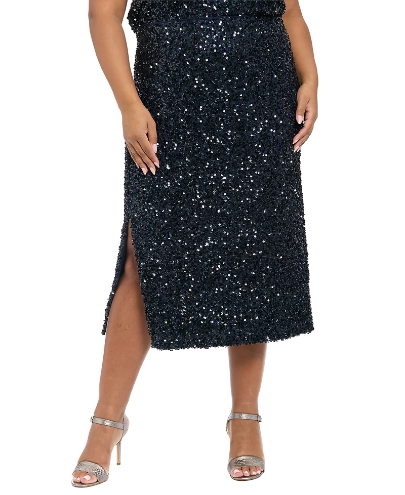 Muse Plus Side Slit Sequin Detail Midi Skirt
