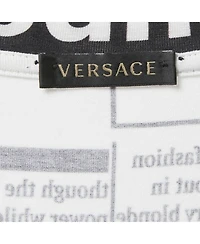 Pre-Owned Versace Women's White Newspaper Print Cotton Crew Neck T-Shirt