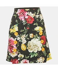 Pre-Owned Dolce & Gabbana Women's Black Floral Print Button Detail Jacquard Mini Skirt