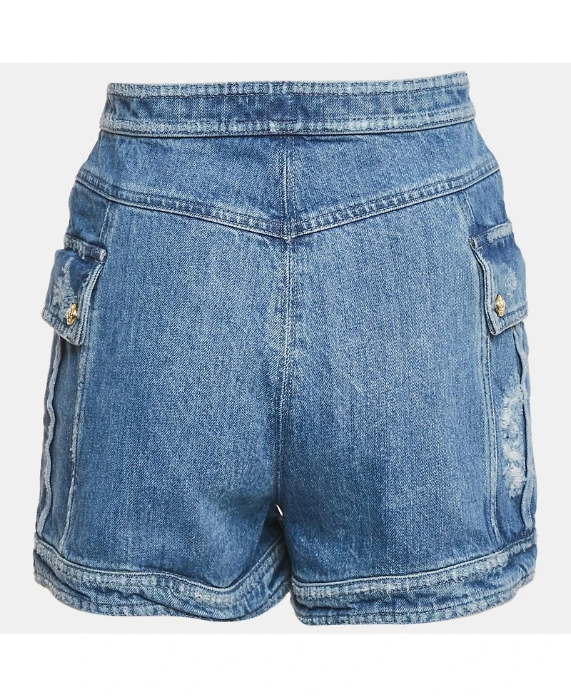 Pre-Owned Balmain Women's Blue Distressed Denim Button Detail Shorts