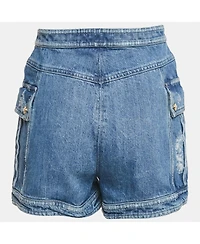 Pre-Owned Balmain Women's Blue Distressed Denim Button Detail Shorts