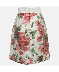 Pre-Owned Dolce & Gabbana Women's White Floral Print Crepe Short Skirt