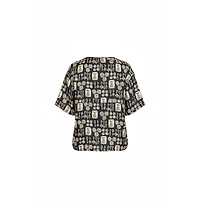 Pre-Owned Dolce & Gabbana Women's Black And Beige Dice Key Printed Silk Short Sleeve Top