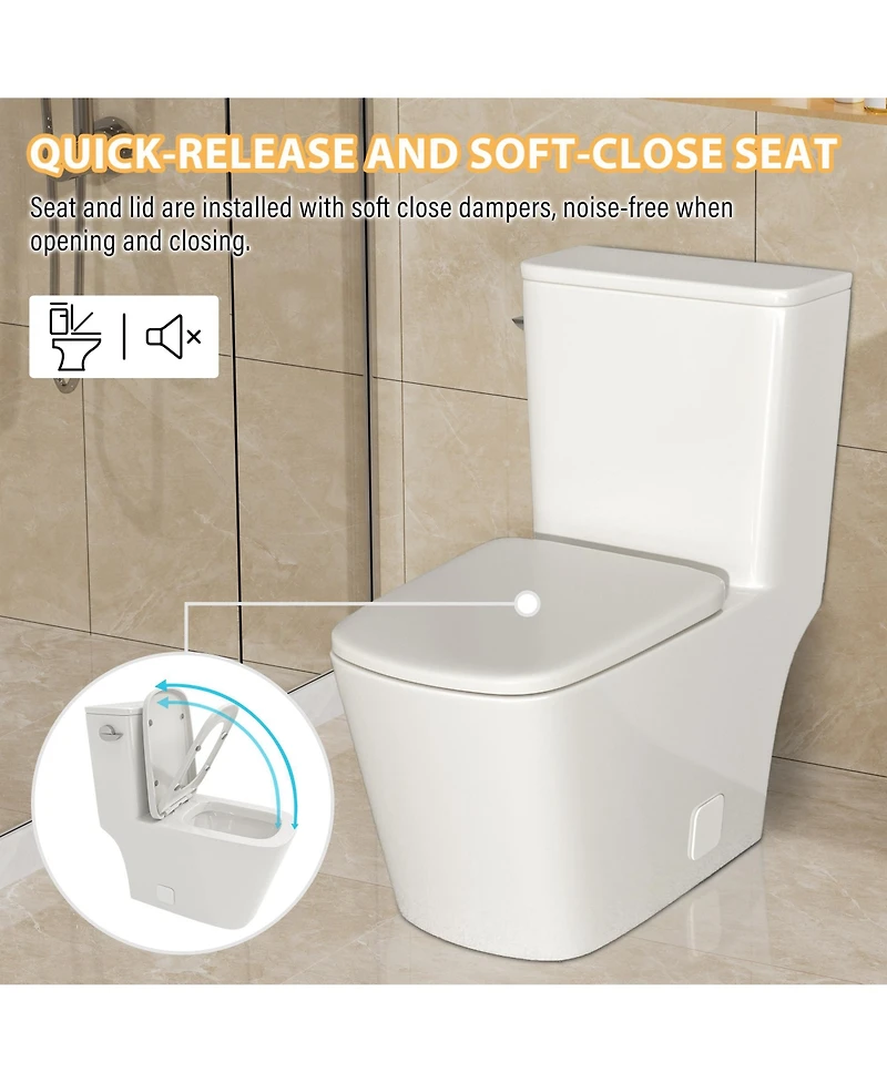 Casainc One Piece Modern Elongated Bathroom Fixture,Siphonic Jet,Comfort Chair Height,Soft-Close Seat,Glazed Surface