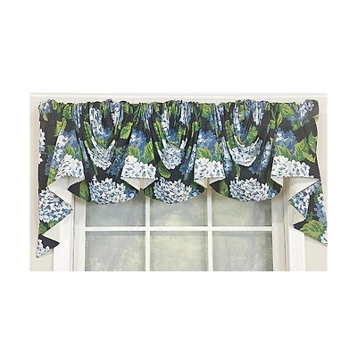 Rlf Home Hydrangea Empire Valance Navy 2-Scoop. 54"W X 25"L For windows up to 48"W