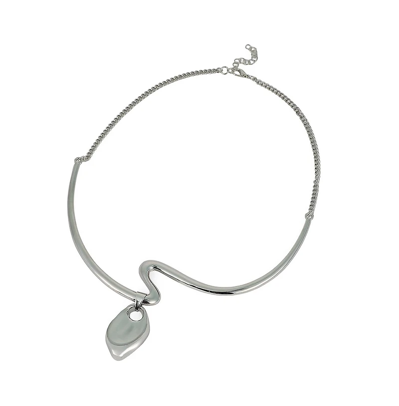 Sohi Women's The Ripple-Shell Collar Necklace - Chrome Silver