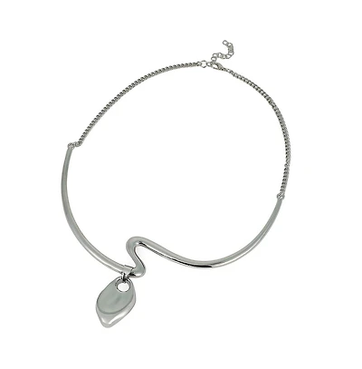 Sohi Women's The Ripple-Shell Collar Necklace - Chrome Silver