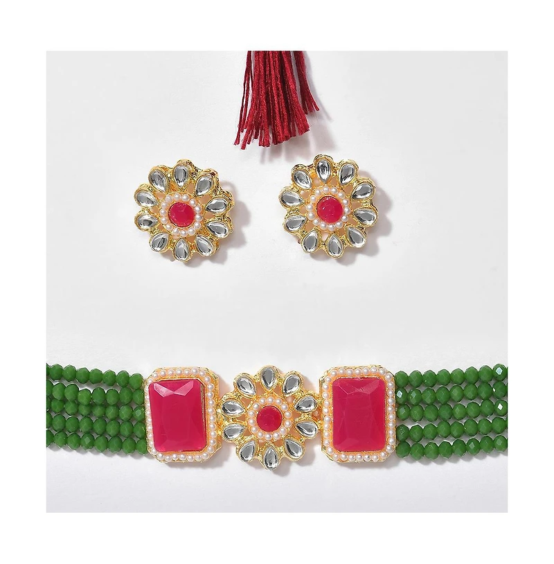 Sohi Women's Plated Kundan Beaded Jewellery Set