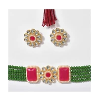 Sohi Women's Plated Kundan Beaded Jewellery Set