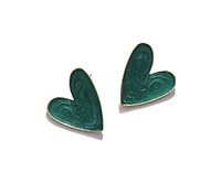 Sohi Women's Green Enamel Heart Stud Earrings