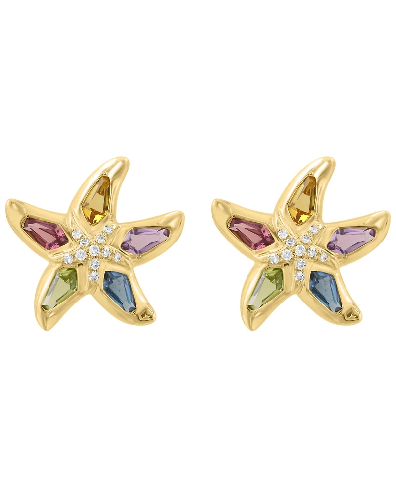 Effy Collection Diamond (1/20 ct. t.w.) & Multi Gemstones (1-1/5 ct. t.w.) Stud Earrings in 14k Yellow Gold