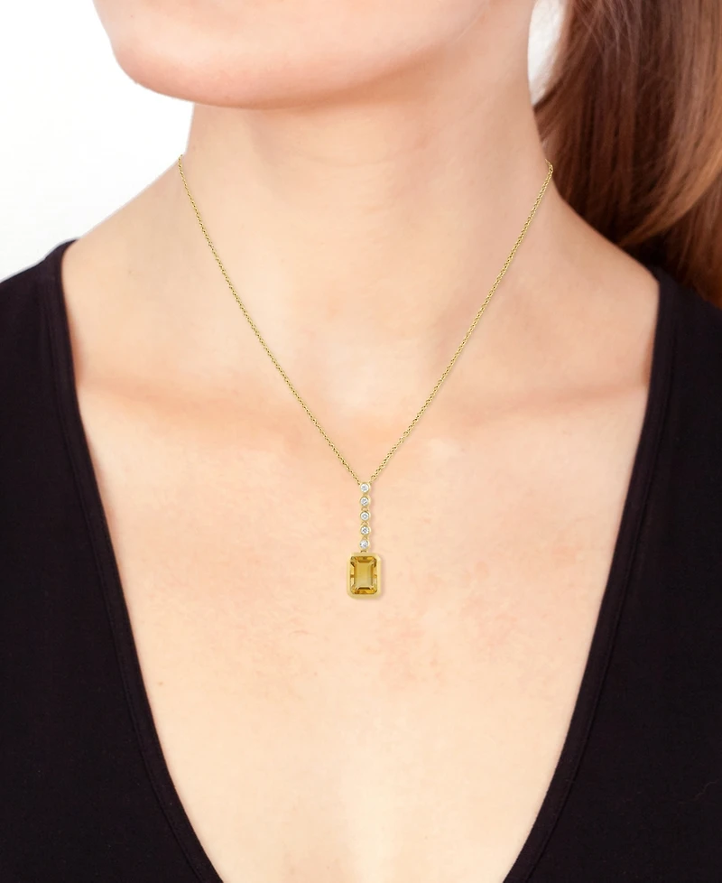Effy Collection Diamond (1/10 ct. t.w.) & Madeira Citrine (7/8 ct. t.w.) Pendant Necklace in 14k Yellow Gold