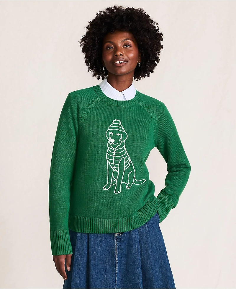 Lands' End Women's Drifter Embroidered Raglan Crew Neck Sweater