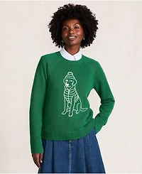 Lands' End Women's Drifter Embroidered Raglan Crew Neck Sweater