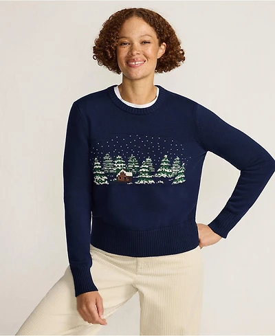 Lands' End Women's Drifter Modern Jacquard Crew Neck Sweater
