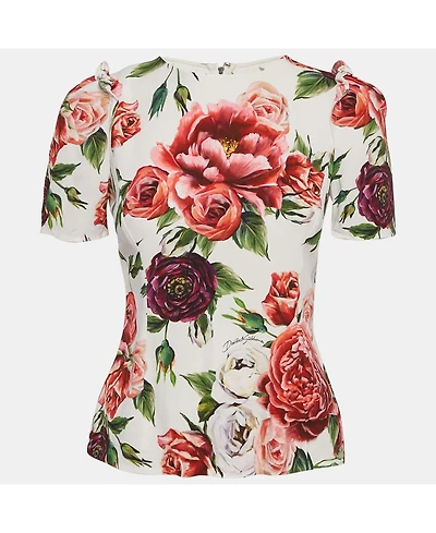 Pre-Owned Dolce & Gabbana Women's Floral Print Crepe Ruffled Top