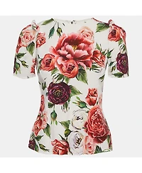 Pre-Owned Dolce & Gabbana Women's Floral Print Crepe Ruffled Top