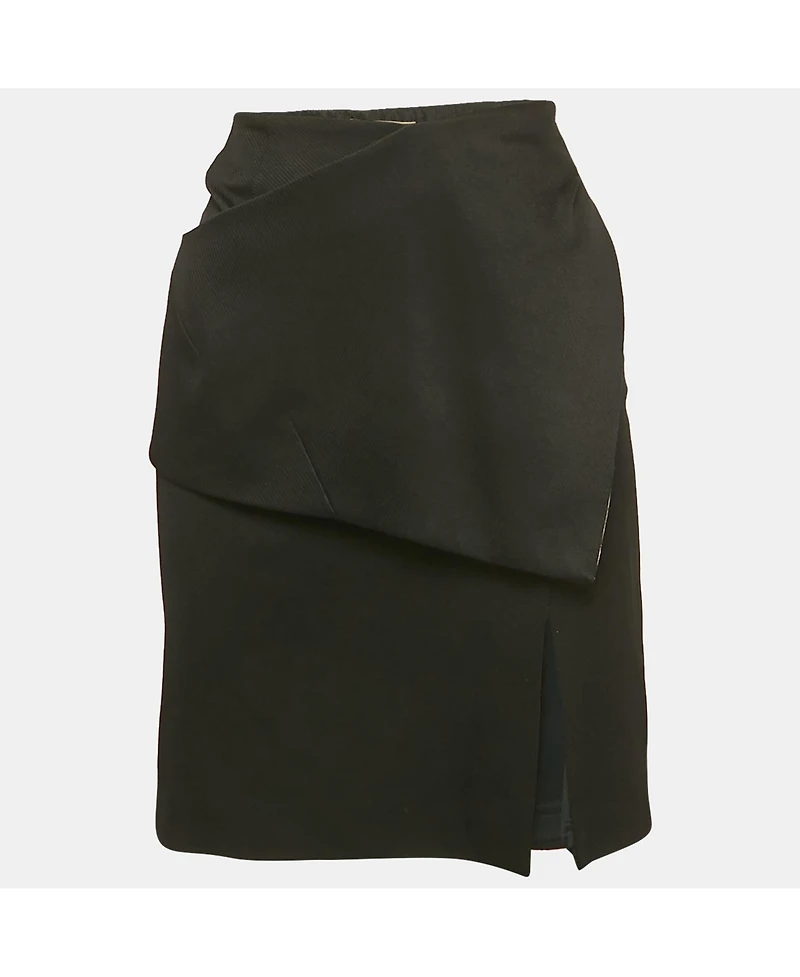Pre-Owned Balenciaga Women's Black And Pink Gabardine Asymmetrical Overlap Pencil Skirt