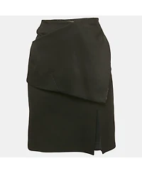 Pre-Owned Balenciaga Women's Black And Pink Gabardine Asymmetrical Overlap Pencil Skirt