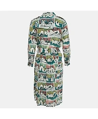 Pre-Owned Burberry Women's Green Reclining Figures Silk Trench Midi Dress