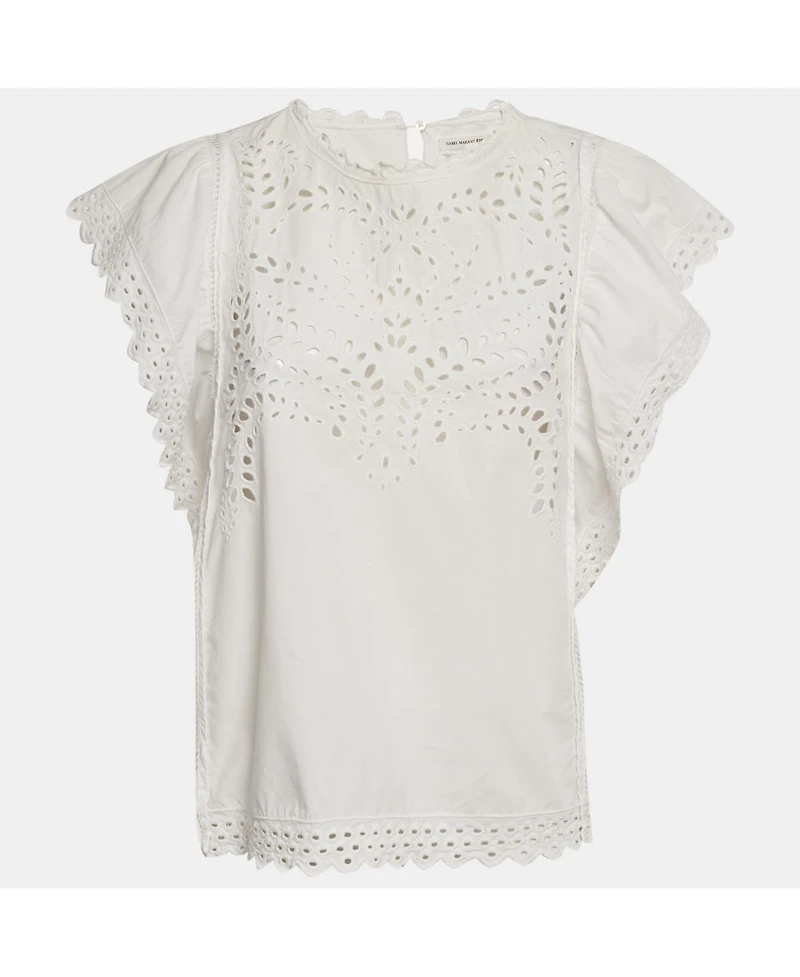 Pre-Owned Isabel Marant Women's eacutetoile White Broderie Anglaise Cotton Ruffled Blouse