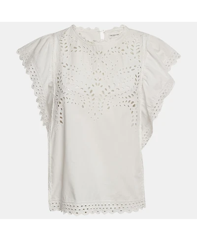 Pre-Owned Isabel Marant Women's eacutetoile White Broderie Anglaise Cotton Ruffled Blouse