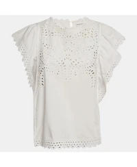 Pre-Owned Isabel Marant Women's eacutetoile White Broderie Anglaise Cotton Ruffled Blouse