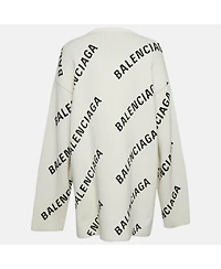 Pre-Owned Balenciaga Women's Off-White Monogram Jacquard Knit Crew Neck Sweater