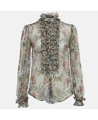 Pre-Owned Dolce & Gabbana Women's Floral Print Silk Ruche Shirt
