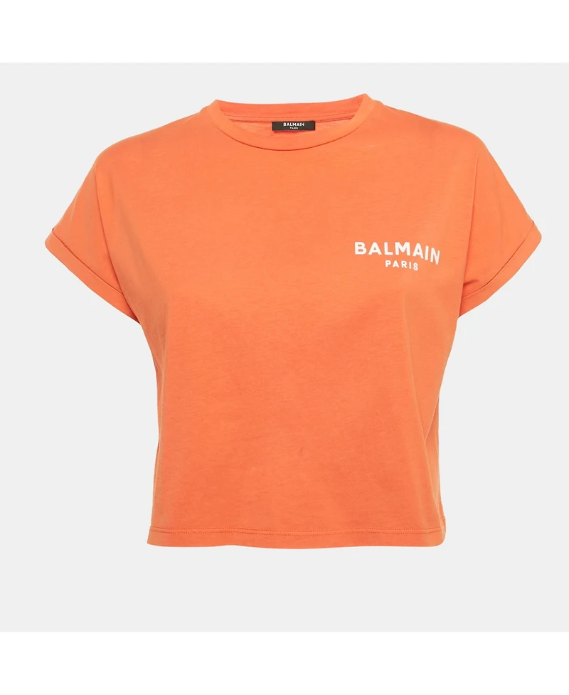Pre-Owned Balmain Women's Logo Printed Cotton Knit Crop Top