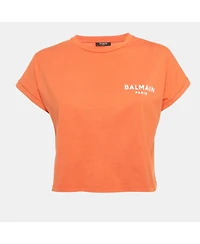 Pre-Owned Balmain Women's Logo Printed Cotton Knit Crop Top