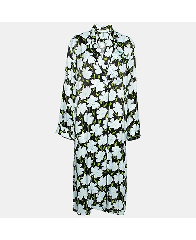 Pre-Owned Off-White Women's Blue Floral Printed Satin Open Front Lightweight Coat
