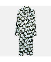 Pre-Owned Off-White Women's Blue Floral Printed Satin Open Front Lightweight Coat