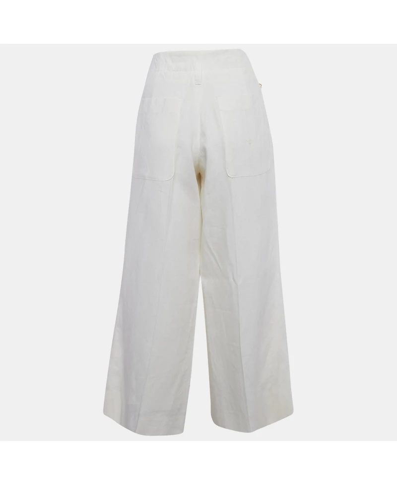 Pre-Owned Jacquemus Women's Off-White Linen Wide-Leg Cropped Pants
