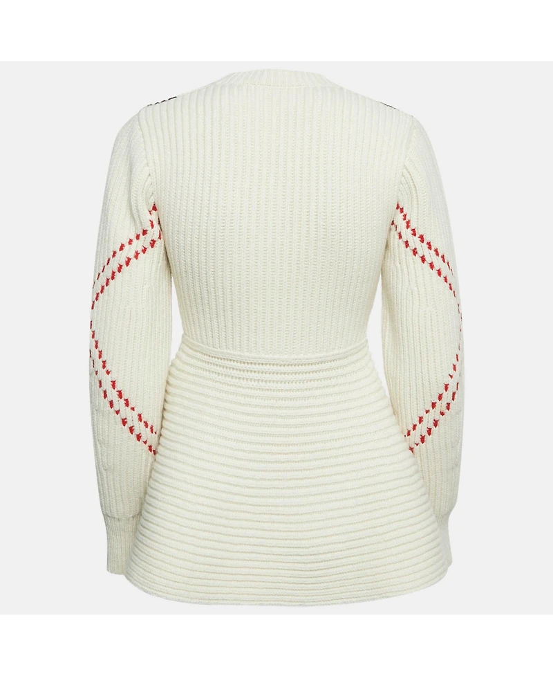 Pre-Owned Alexander Mcqueen Women's White Argyle Intarsia Rib Knit Sweater