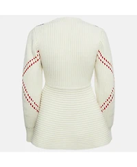 Pre-Owned Alexander Mcqueen Women's White Argyle Intarsia Rib Knit Sweater