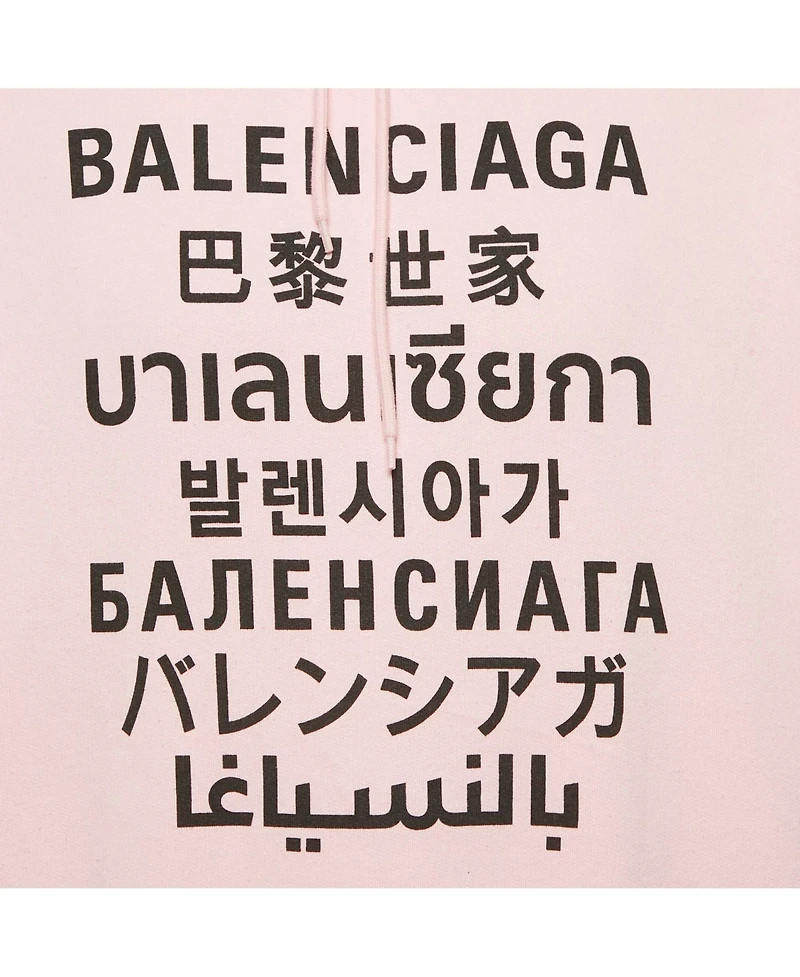 Pre-Owned Balenciaga Men's Pink 7 Languages Logo Cotton Hoodie