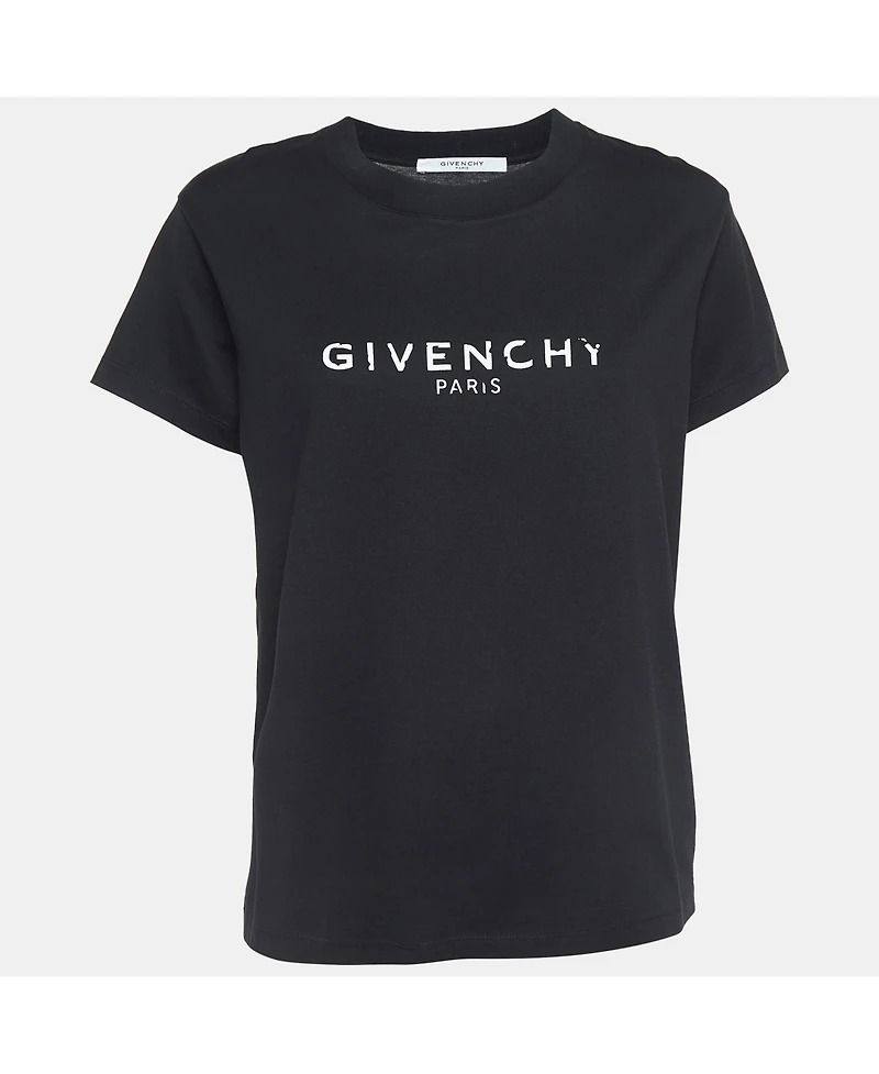 Pre-Owned Givenchy Women's Black Blurred Logo Print Half Sleeve T-Shirt
