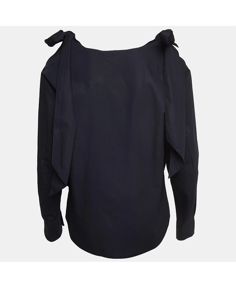 Pre-Owned Chloe Women's Navy Blue Poplin Tie-Up Cold Shoulder Blouse