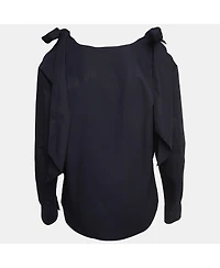 Pre-Owned Chloe Women's Navy Blue Poplin Tie-Up Cold Shoulder Blouse