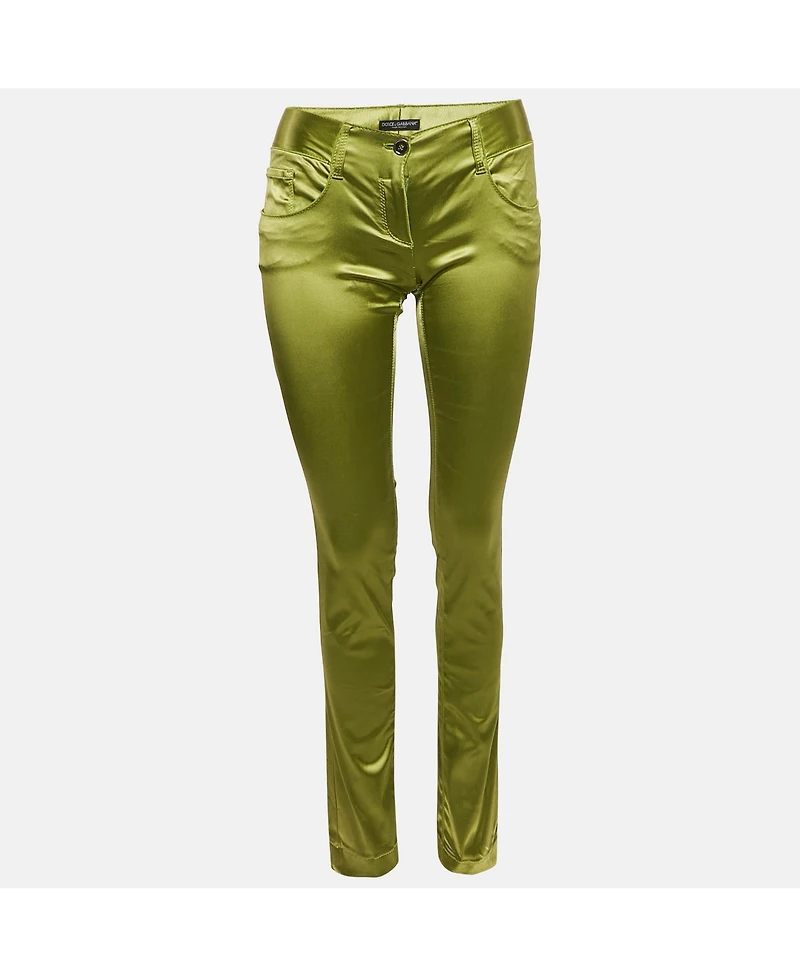 Pre-Owned Dolce & Gabbana Women's Green Satin Trousers