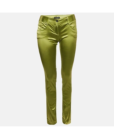Pre-Owned Dolce & Gabbana Women's Green Satin Trousers