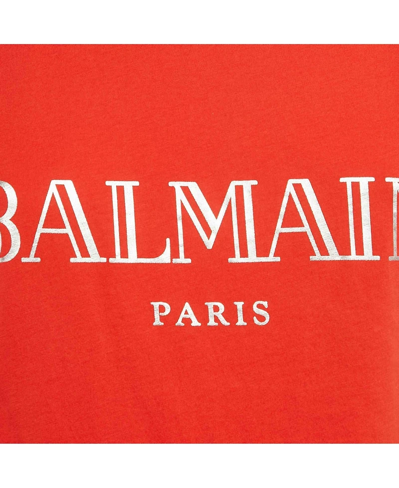 Pre-Owned Balmain Women's Orange Logo Print Jersey Button Detail Sleeveless T-Shirt