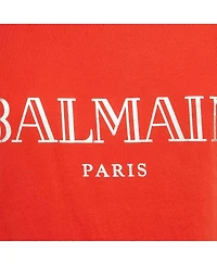 Pre-Owned Balmain Women's Orange Logo Print Jersey Button Detail Sleeveless T-Shirt
