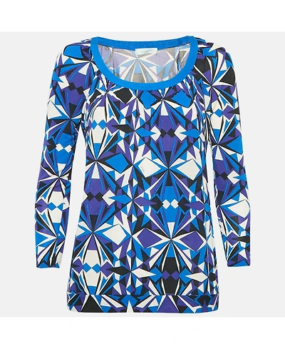 Pre-Owned Emilio Pucci Women's Blue Printed Jersey Round Neck Long Sleeve Top