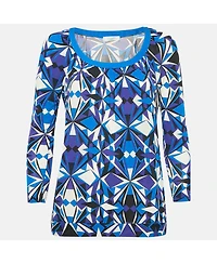 Pre-Owned Emilio Pucci Women's Blue Printed Jersey Round Neck Long Sleeve Top
