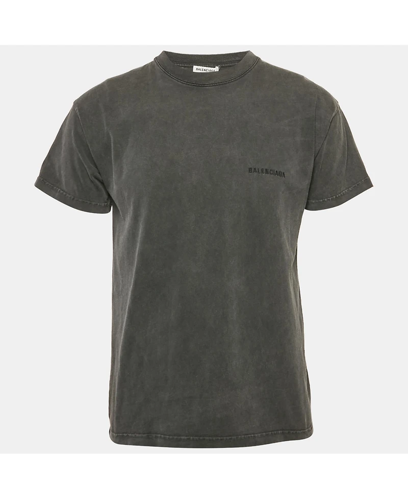 Pre-Owned Balenciaga Men's Grey Logo Embroidered Jersey T-Shirt