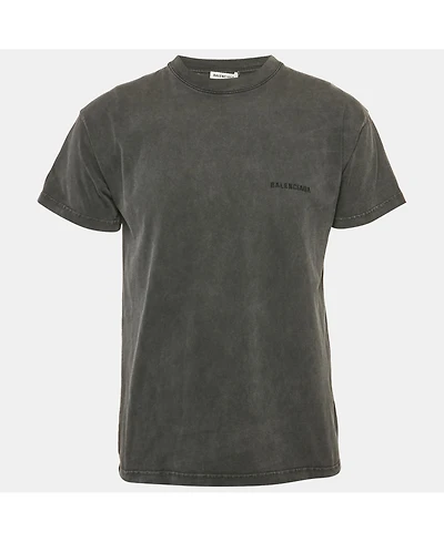 Pre-Owned Balenciaga Men's Grey Logo Embroidered Jersey T-Shirt