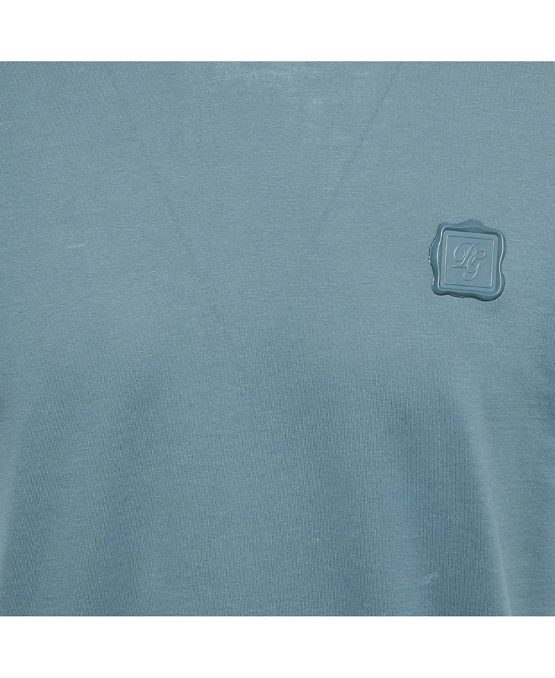 Pre-Owned Dolce & Gabbana Men's Blue Cotton Logo Badge Detail Crew Neck T-Shirt
